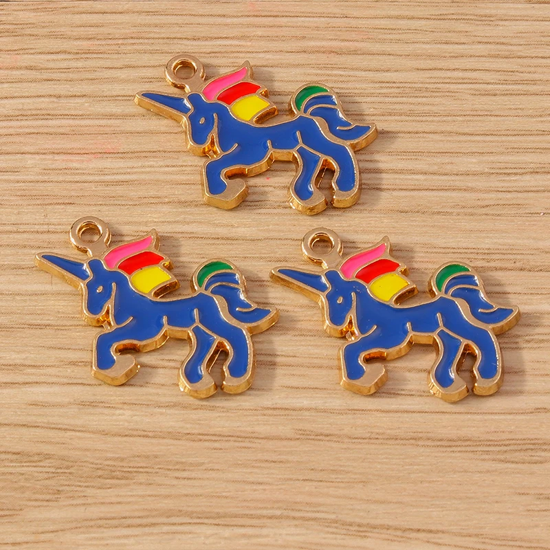 Tusember 10 Stück vergoldete Regenbogen-Emaille-Einhorn-Charm-Anhänger, Schmuckherstellung, Ohrringe, Armband, Halskette, Zubehör, DIY-Handwerk – Detail 5