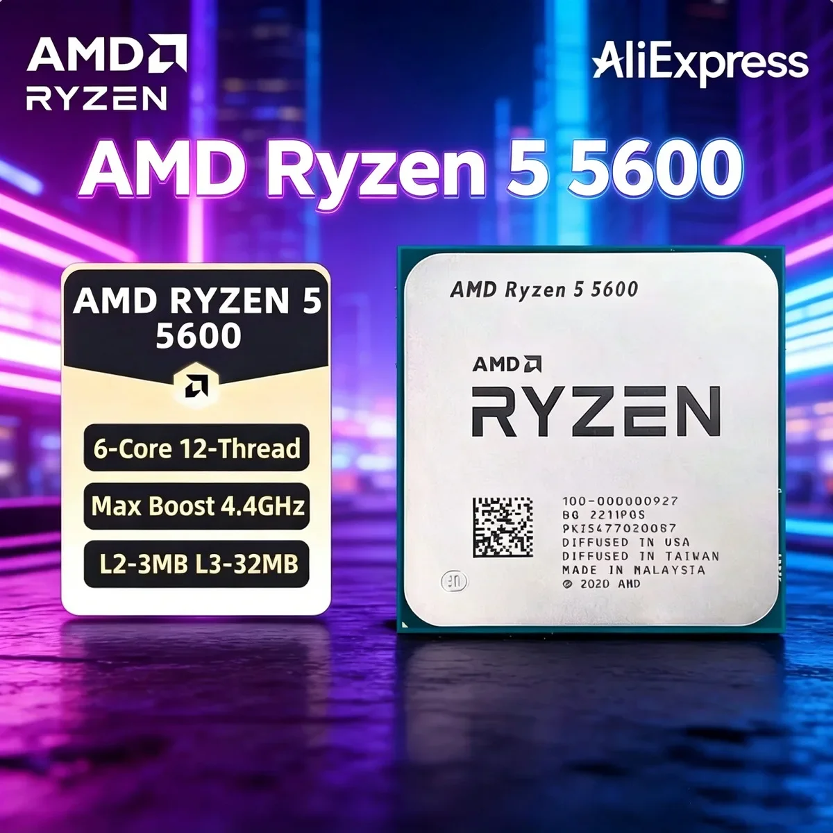 

AMD Ryzen 5 5600 32MB Cache Desktop PC Gaming CPU AMD R5 5600 Processor Socket AM4 4.4GHz 6-Core 12-Thread CPU