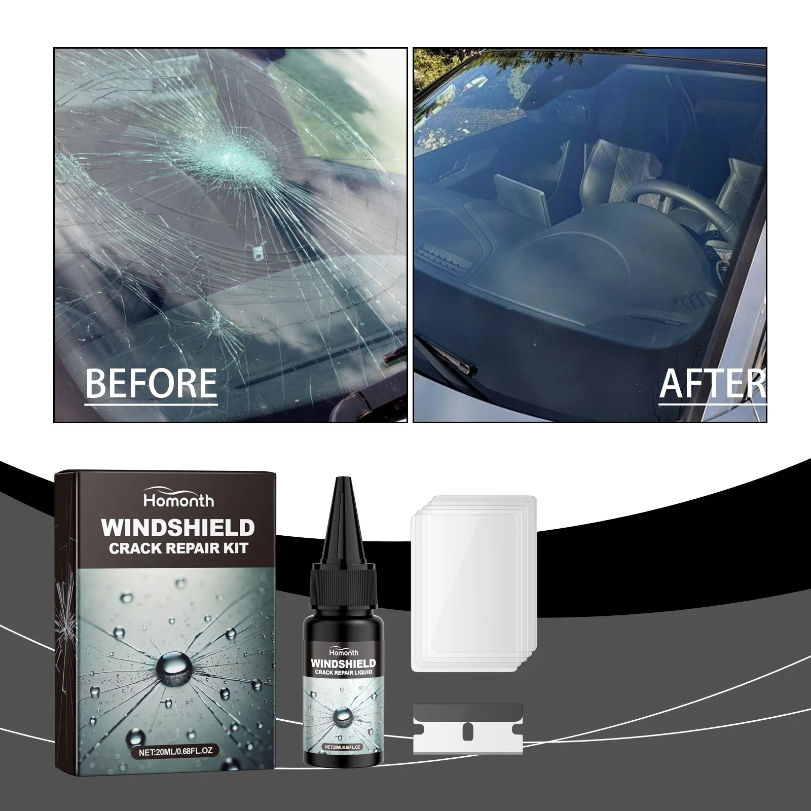 Windshield Crack Repair Kit Auto Front Windshield Nano Repair Fluid Kit Quickly Repair Cracks Clear Vision Safe Traveling