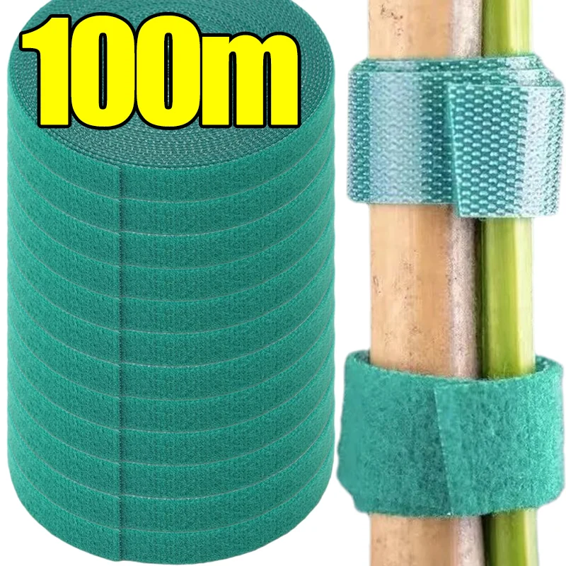 100/2M Nylon Plant Ties Self Adhesive Plant Bandage Hook Tie Loop Adjustable Plant Support Reusable Fastener Tape Garden Tools