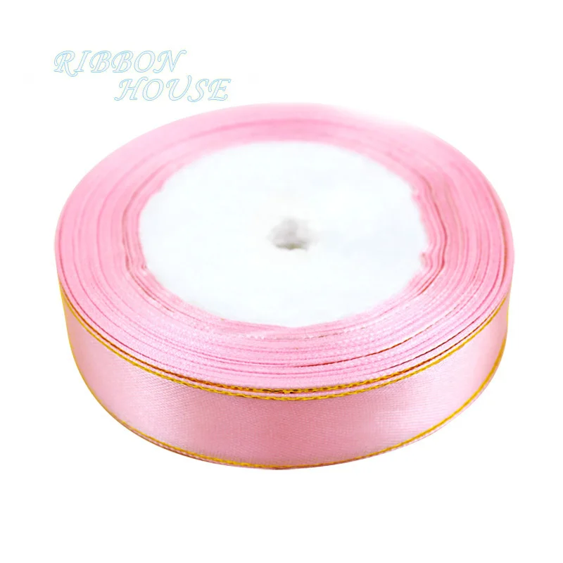 (25 yards/lot) 3/4 \'\' (20mm) nastri di raso bordo oro rosa nastri per confezioni regalo di alta qualità all\'ingrosso