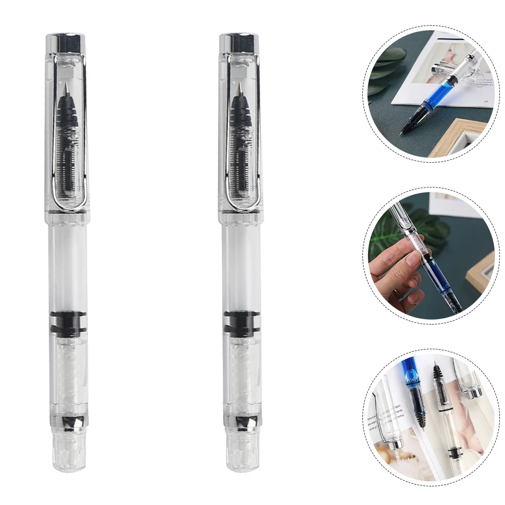 2 Pcs Piston Filling Gel Pen 0 38mm Smooth Writing Large Capacity Ink Pen for Calligraphy Artists School Office Home
