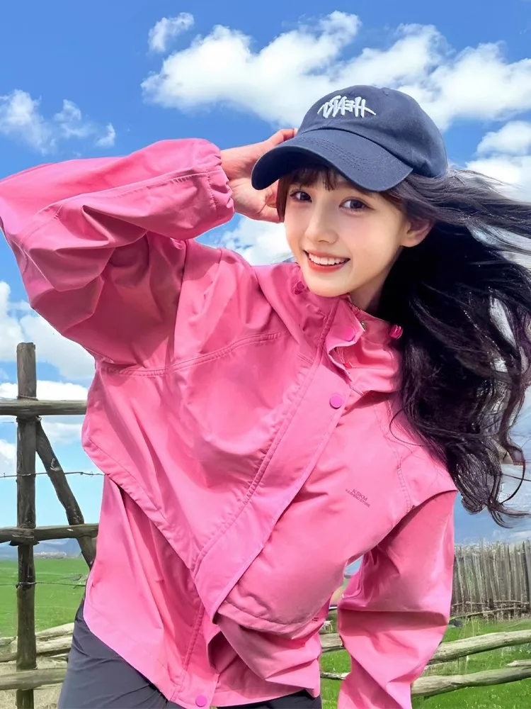 

Куртка Fuyuan Pink женская демисезонная 3-в-1 для активного отдыха, 2026, для альпинизма, маленький размер, очень милая, короткая