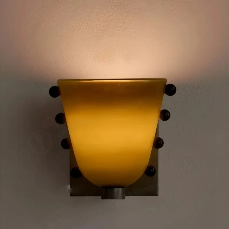 Stained Glass Wall Lamps White Amber Green Red Teacup Glass Lamp LED Retro Bedroom Bedside Living Room Corridor Aisle Wall Light - view 4