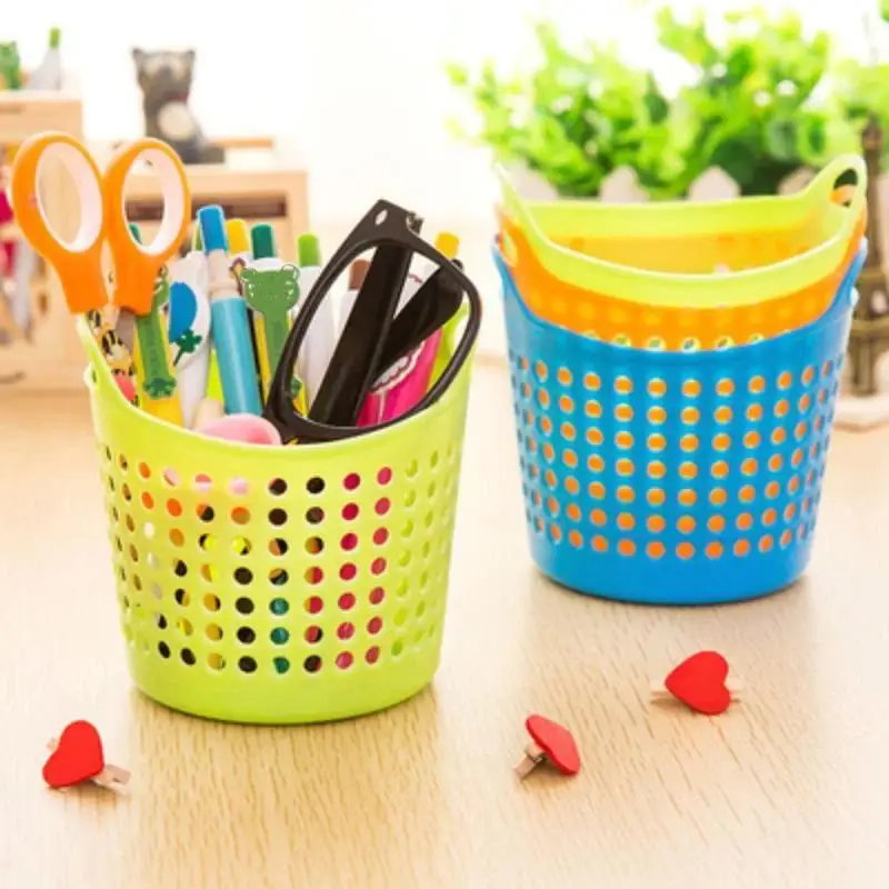 3pcs Plastic Office Desktop Storage Baskets Makeup Organizer Trash Bin Garbage Can,Stackable Office Storage Bins