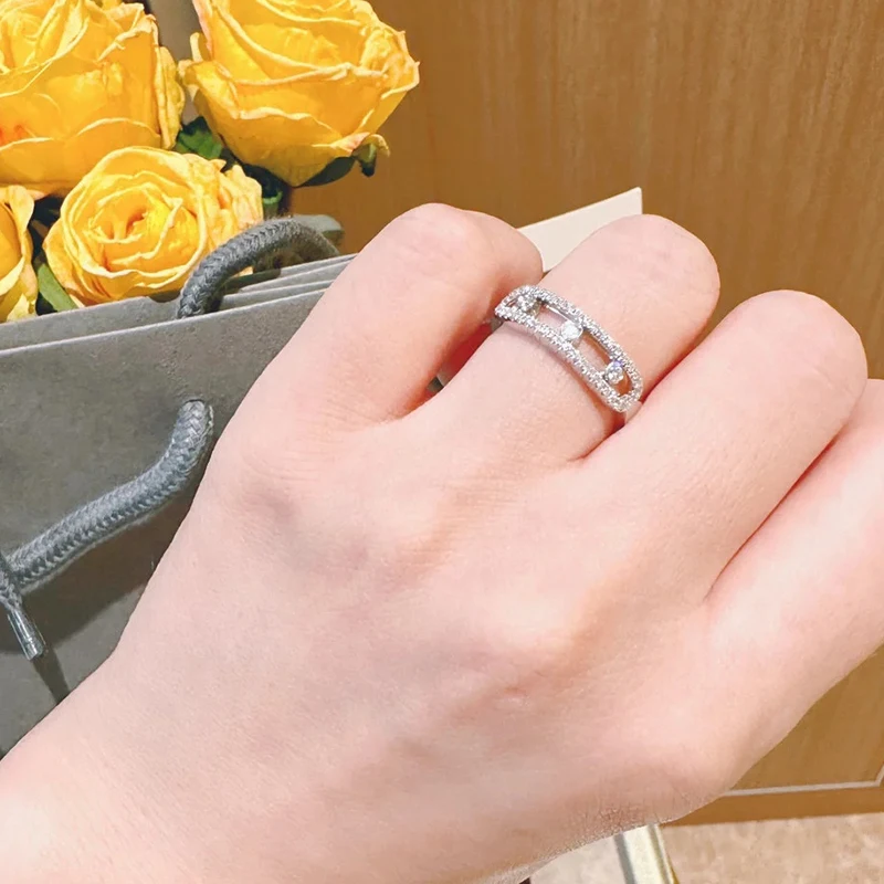 

MXK Fashion French Jewelry S925 Silver Classic MOVE Sliding Ring Womens Exquisite High-end Luxury Accessories Party Holiday Gift