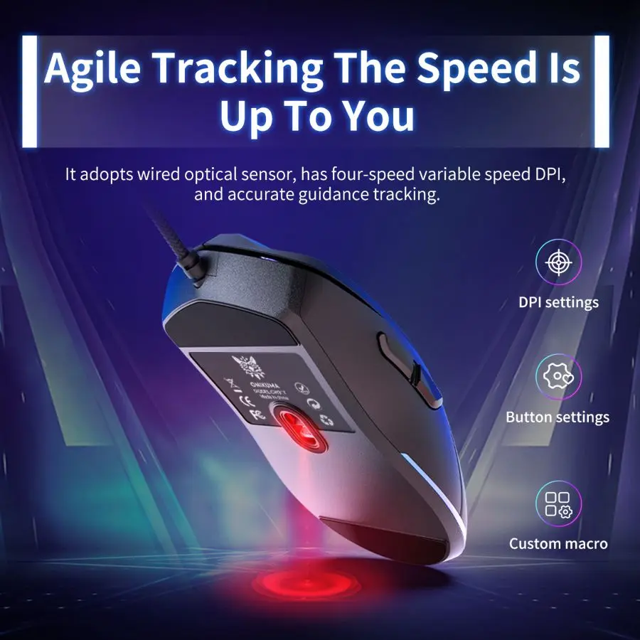 Onikuma CW917 ماوس ألعاب سلكي RGB ماوس ألعاب الكمبيوتر ماوس ألعاب قوس قزح تأثير بصري 7 أزرار الكمبيوتر/الكمبيوتر المحمول/ويندوز/ماك #5