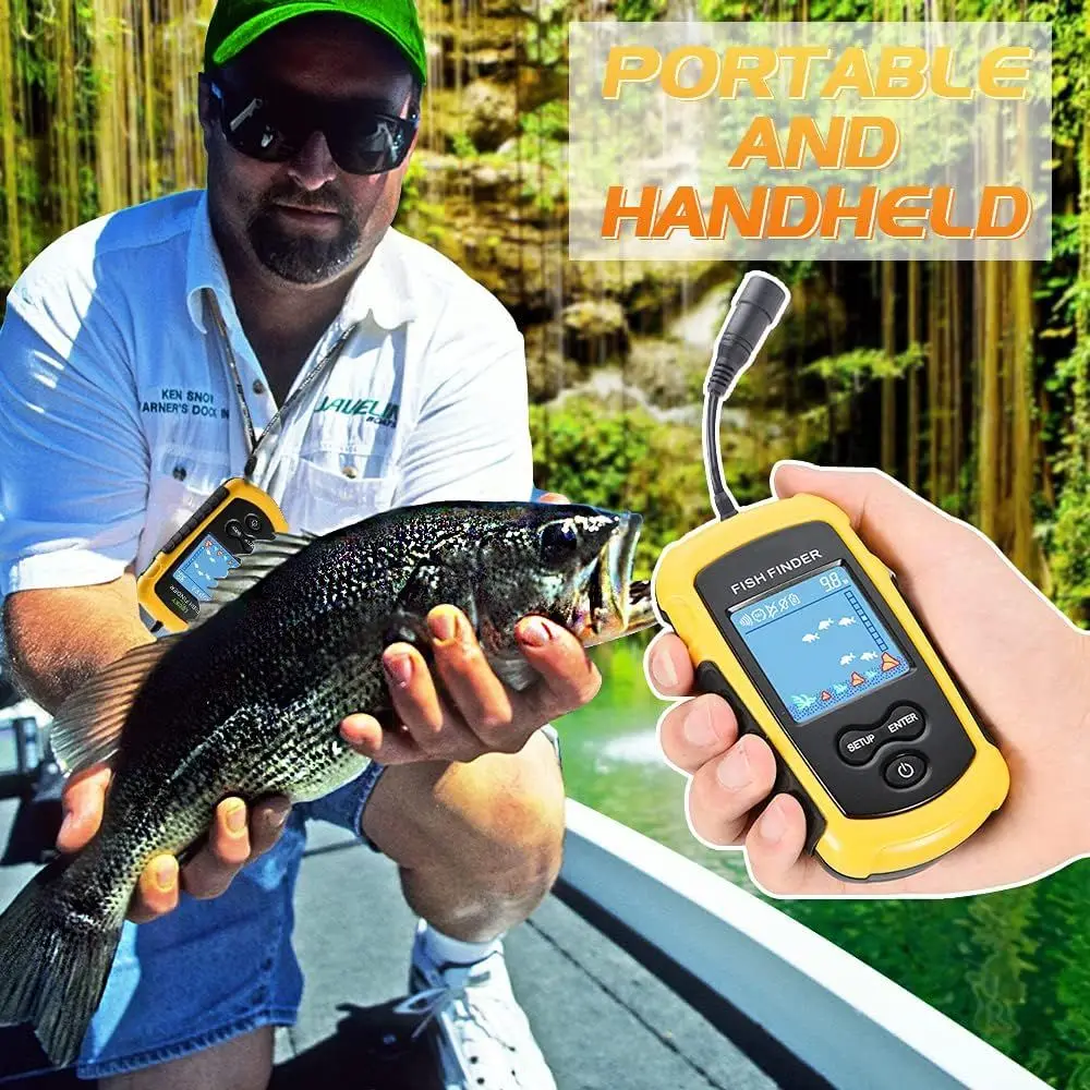 

Handheld Kayak Fish Depth Finder Portable Transducer Fish Finder Sonar Boat Dock Fish Finders Display Water Fishing Yellow