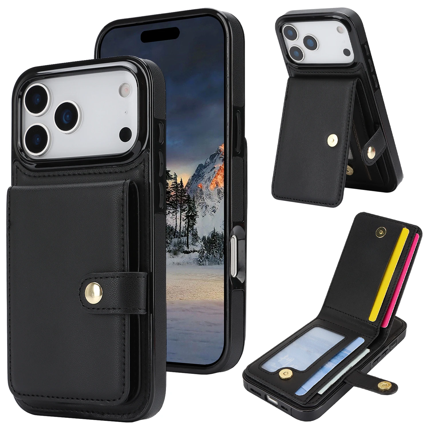 

Shockproof Leather Card Holder Wallet Phone Case For iPhone 17 Pro Max 16 15 14 13 12 11, Cards Pocket Buckle Stand Cover Funda