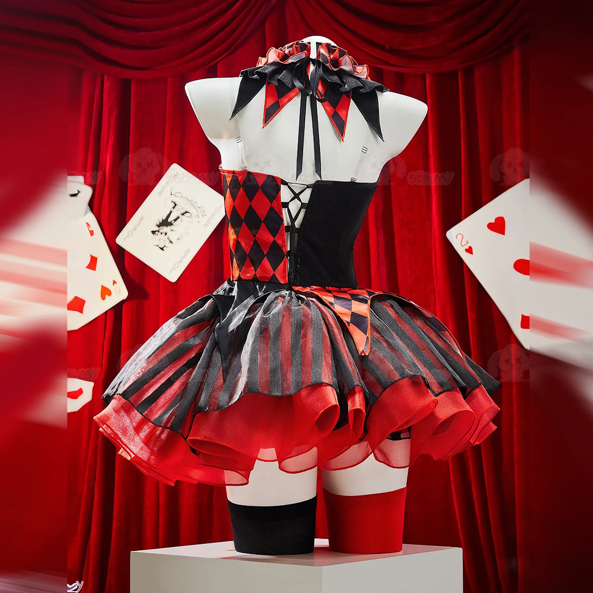 Staggering Number Circus Grotesque Circus Red and Black Gothic Clown Halloween Dress Carnival Party Cosplay Costume view 3