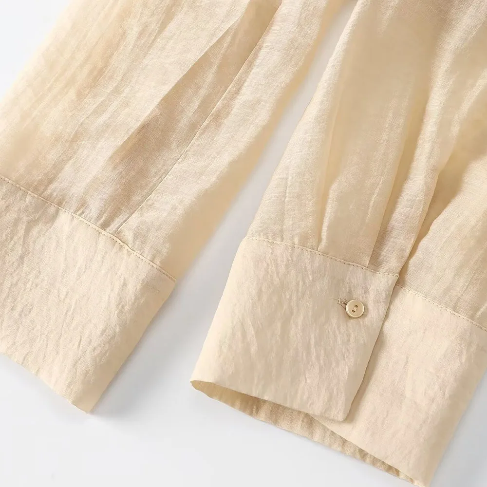 PRINTKAOIR 2024 Summer Ultra Thin Semi Sheer Women Casual Blouse Long Sleeve Wrap Lace Up V Neck Shirt Female Top Y2K Streetwear