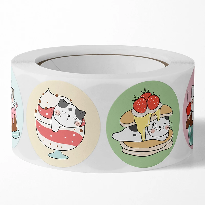 500pcs Cartoon Cat Stickers Round Adhesive Labels For Kids Children Teacher Prize Business Gift Wraps Decorative Stickers