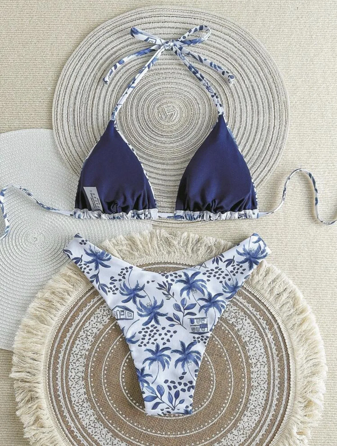 セクシーなブループリントの女性用ビキニセット、ツーピース、ホルタータイ水着、ビーチウェア、水着、ビキニ、トリキニ、タンキニ