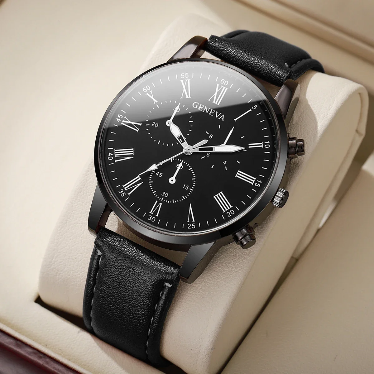 Men Business Watches Casual Leather Strap Mens Analog Quartz Watch Clock Gift Reloj Hombre（Without Box）