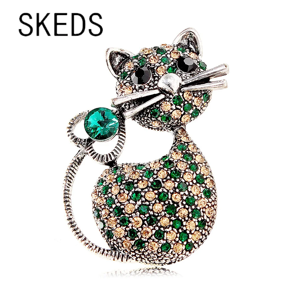 SKEDS-Gato Broche De Cristal Cheio Para As Mulheres, Broche Brilhante Criativo, Requintado Adorável Gatinho Emblemas, Saco De Escritório, Acessórios Animais, Corsage