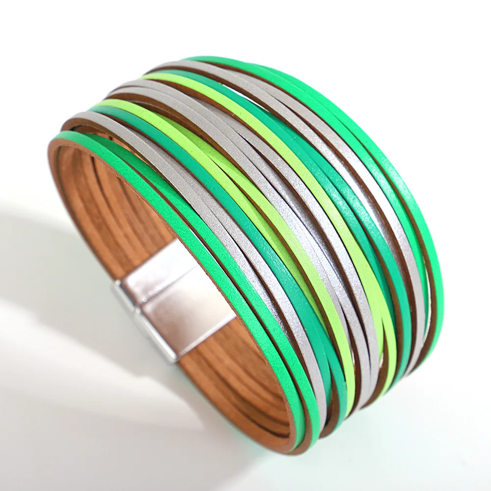 ALLYES Trendy Kleurrijke Lederen Armband voor Vrouwen Mannen Boho Multilayer Slanke Strips Wrap Brede Bangle Armbanden Party Sieraden Geschenken