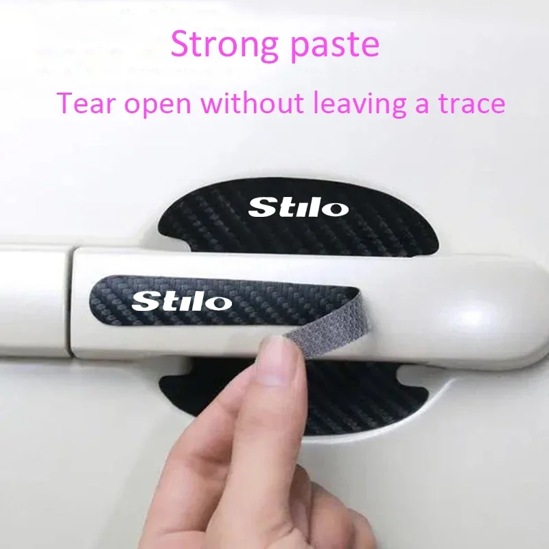 Scratch Proof Car Sticker 8PCS Door Handle Bowl Decal for Fiat Stilo Logo 500X Panda Punto Carbon Fiber Exterior Accessories