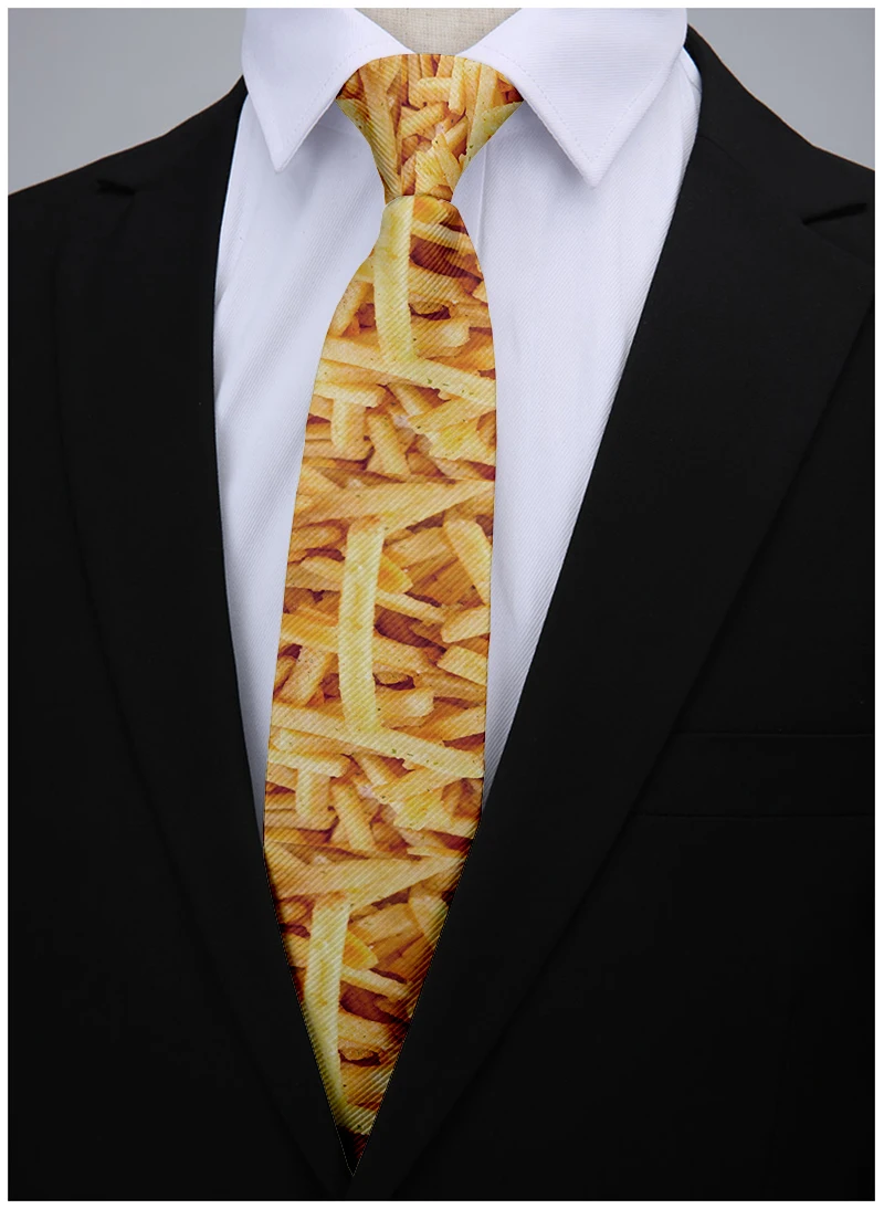 เนคไทลายอาหารยอดนิยม พิมพ์ลาย 3 มิติ เฟรนช์ฟรายส์ แตงโม โดนัท เนคไทสำหรับงานปาร์ตี้ฮาโลวีน ตกแต่งเสื้อผ้าลำลอง เนคไทคุณภาพดี