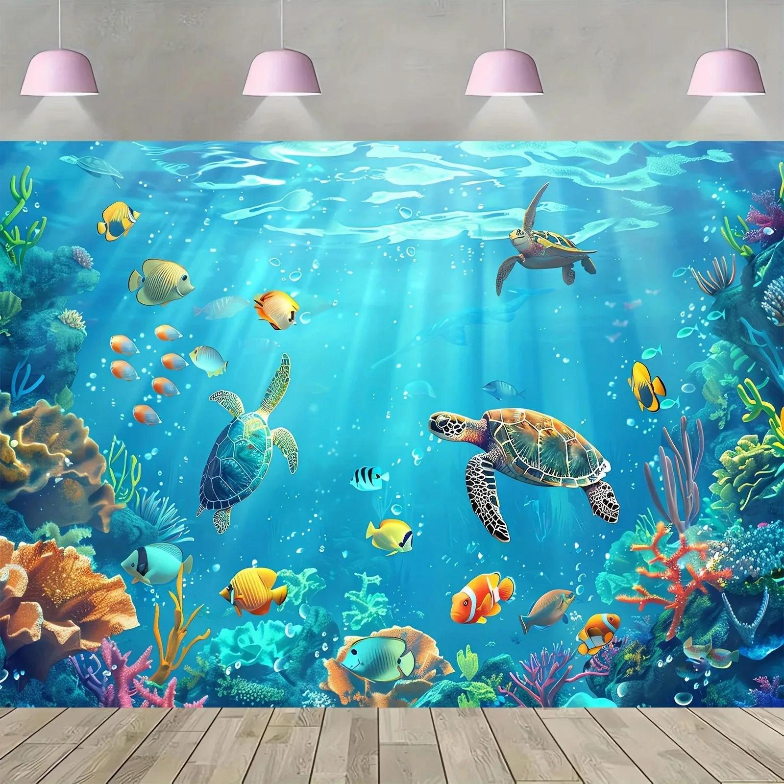 Underwater Party Background Cloth - Underwater World Theme with Fish and Underwater Design