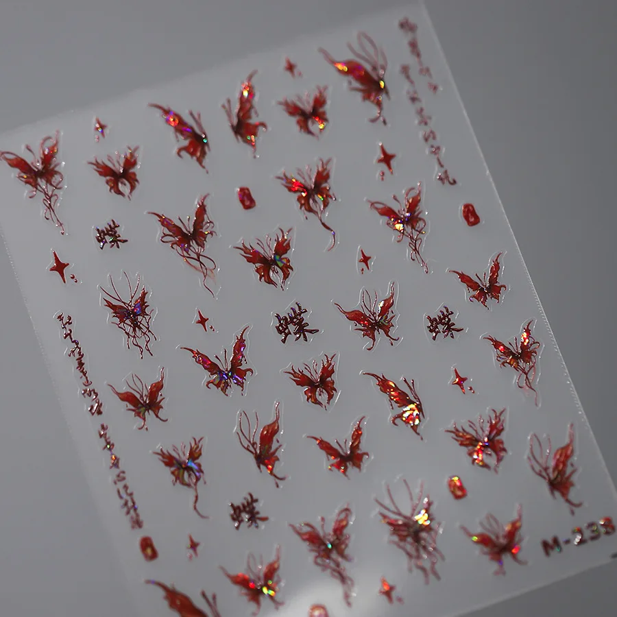 5D Relief Red Blood Butterfly Nail Art Charms Stickers Luxury Crystal Acrylic Decoration Decals DIY Manicure Ornament Slider