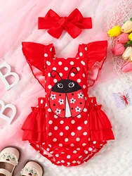 Newborn baby girl summer ladybug polka dot printed skirt edge wrapped buttocks triangle sweater