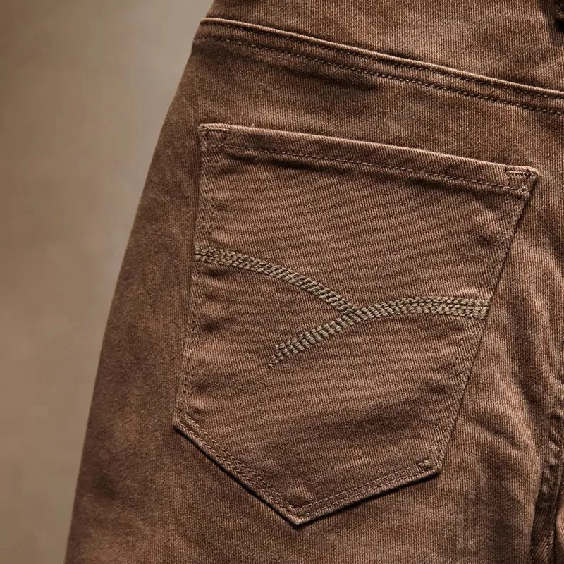 Y2Kfashion new men's jeansY2K  washed with nostalgia Elastic slim zipper decoration retro khaki jeans designer high-quality