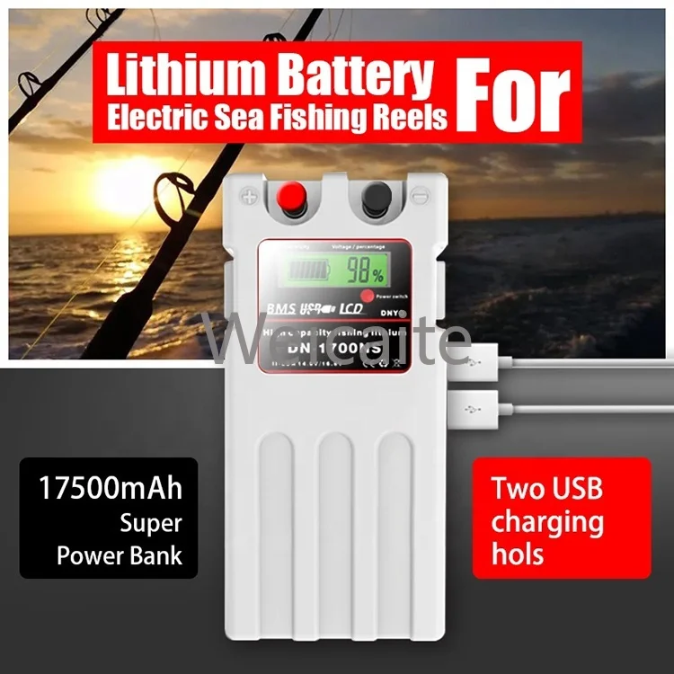 12V Large Capacity Electric Take-Up Reels Lithium Battery for Sea Fishing Boat Power Bag Straps+1A Charger