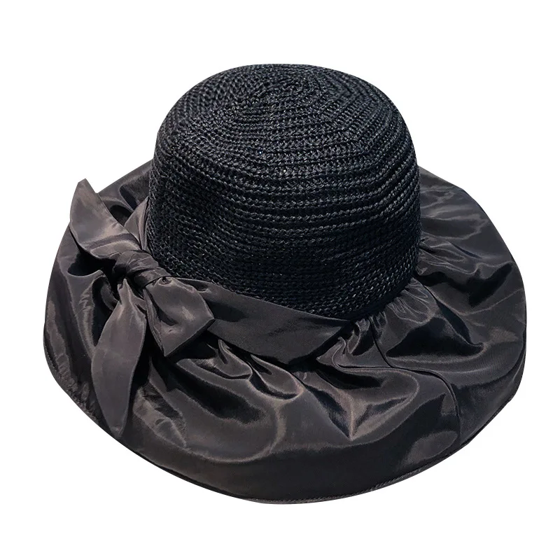 Summer fashionable anti-UV vinyl beach hat with large brim bow fisherman hat commuter sun protection hat wholesale