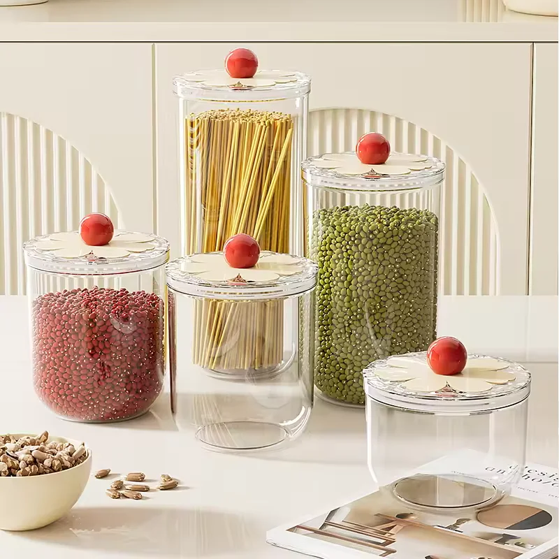 

Sealed jar for household use, round transparent fresh-keeping box, high aesthetic value kitchen, miscellaneous grains, snacks, d