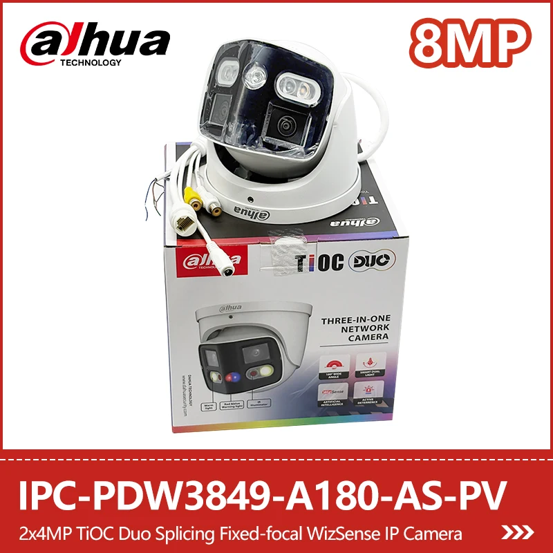 

Dahua 2x4MP 180° Panorama WizSense IP Camera IPC-PDW3849-A180-AS-PV Two-way Talk Motion Detection Sound&Light Alarm PoE IP67