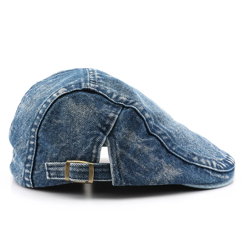 Vintage Washed Denim Flat Cap Retro Adjustable Buckle Newsboy Ivy Hat Unisex Casual Spring Fall Outdoor Headwear For Women Men