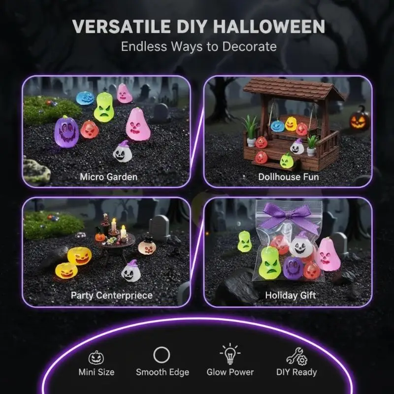 40Pcs Glow In The Dark Halloween Resin Mini Figures Mini Pumpkin Ghost Ornament DIY Fairy Garden Micro Landscape Decor