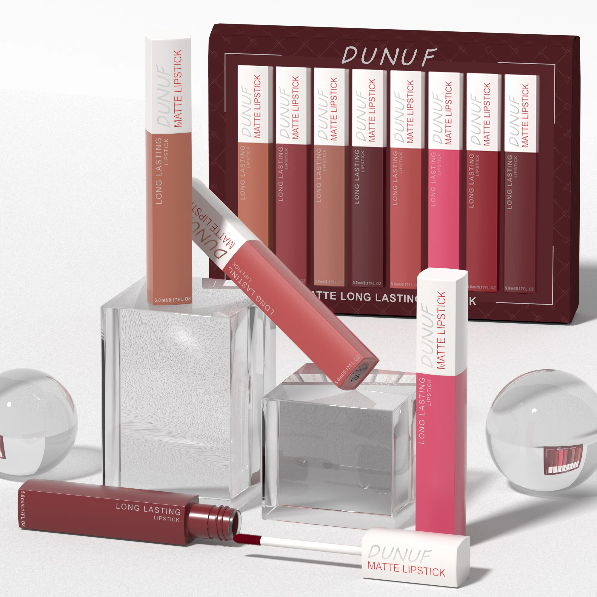 Matte Lip Gloss 8pc/set-Waterproof Long Lasting Non-Stick Cup Liquid Lipstick Kit Nude Bold Shades Moisturizing Lip Tint Makeup