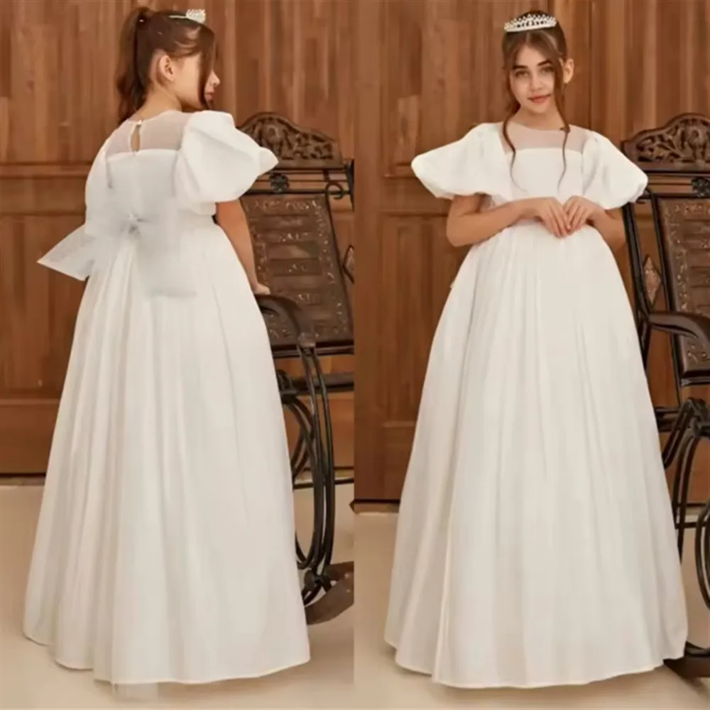 

Elegan Flower Girl Dress for Wedding with Bow vestidos de novia Baby Girl Birthday Party Dress First Communion Gown Customized