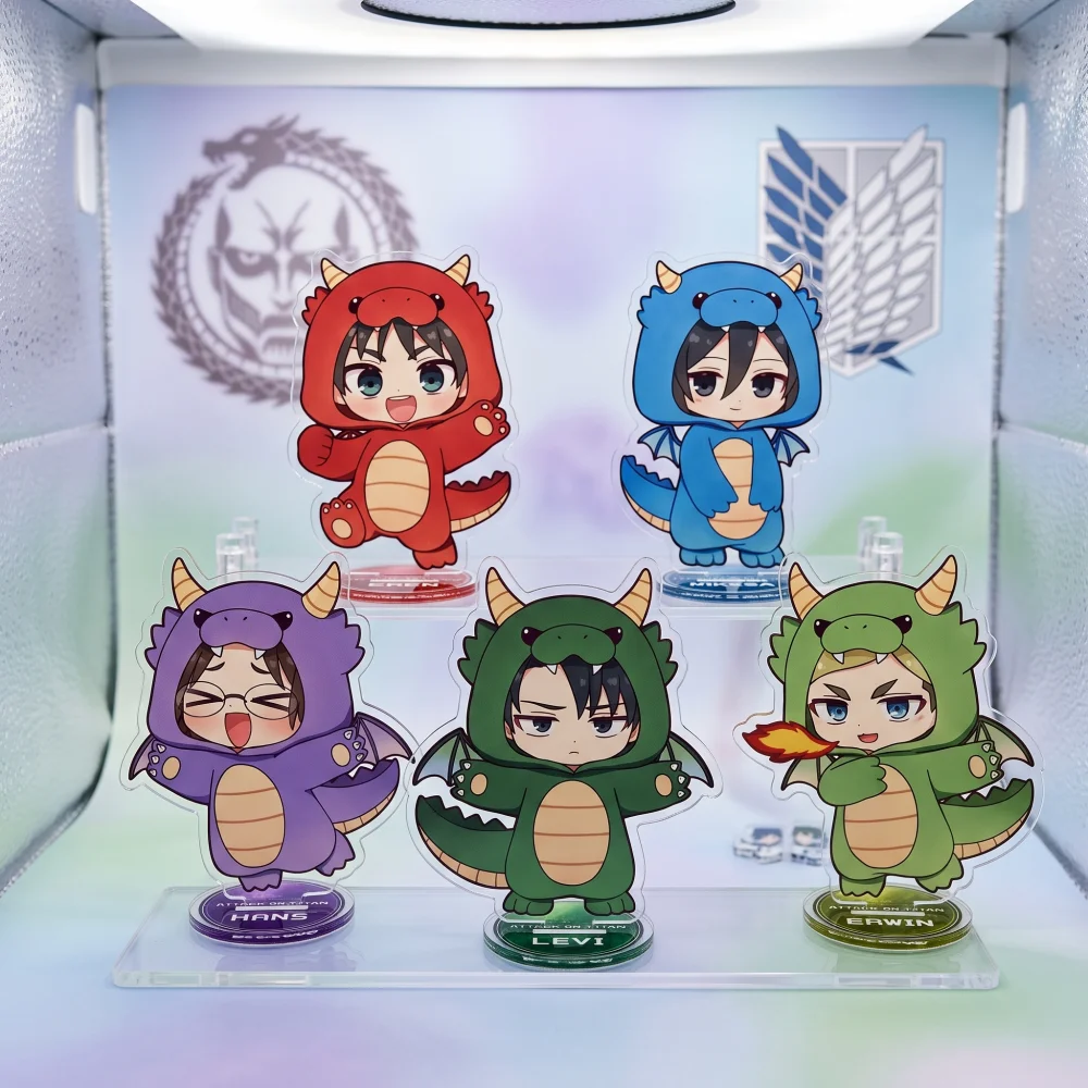 Anime Attack on Titan Acrylic Stand Figure Eren Mikasa Levi Armin Chibi Dinosaur Model Plate Desktop Decor Cosplay Gift Keychain