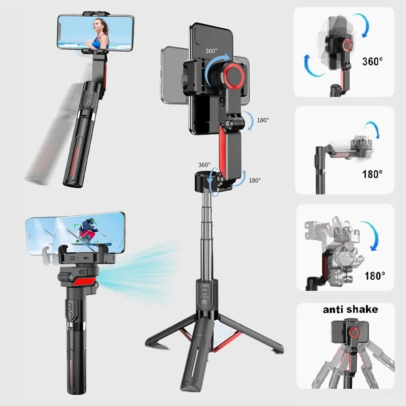 1-Axis Handheld Smartphone Gimbals Stabilizers Tripod with Anti Shake & 360°Rotation Facial Tracking & Wireless Remote Control