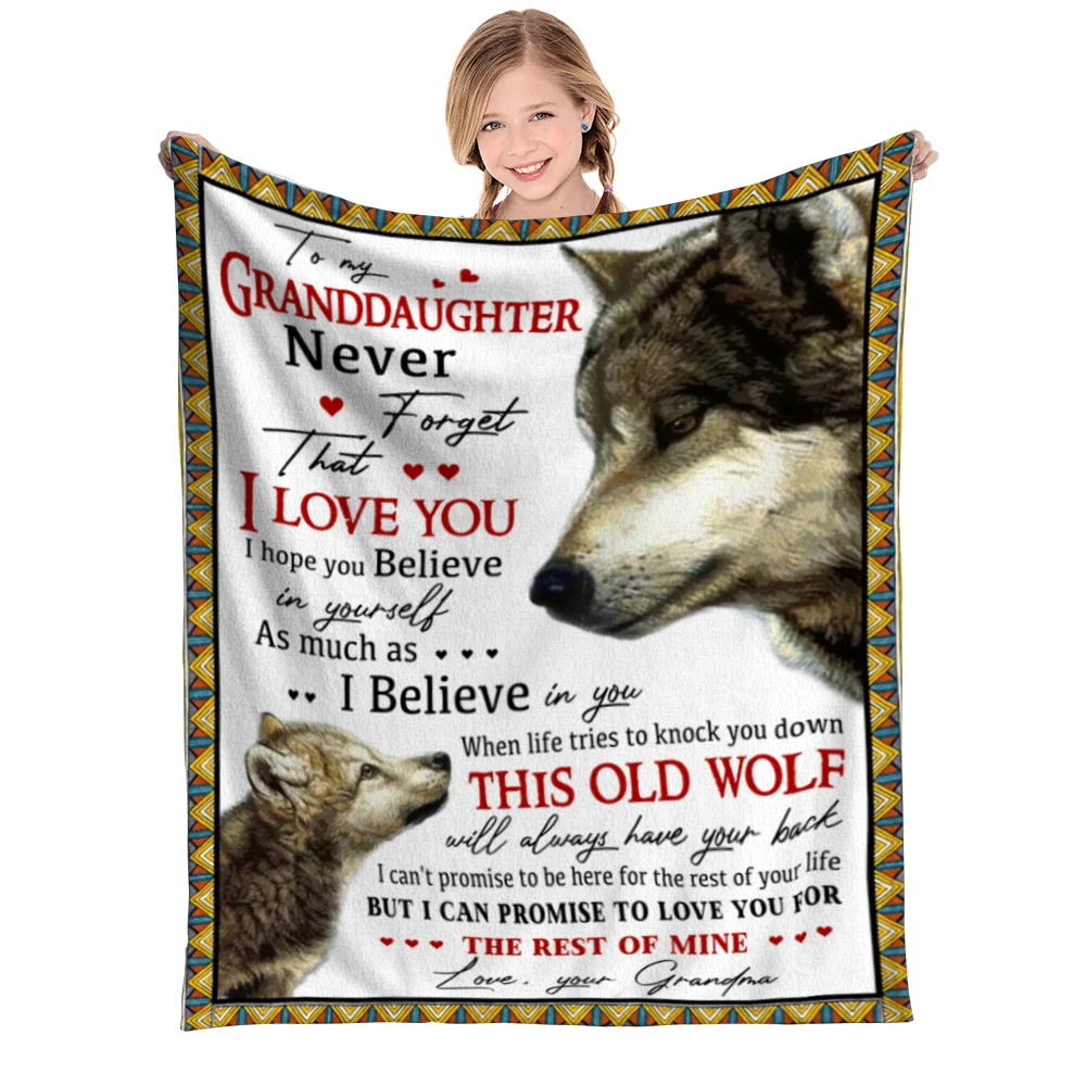 

Personalized Blanket for Granddaughter From Grandpa With Print Wolfs Nothing Can Changed My Love For You