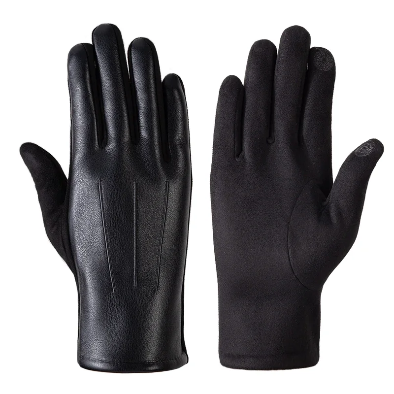 High-quality Men\'s Leather Gloves Winter Business Windproof Keep Warm Touch Screen Driving Guantes Autumn Male Black Gloves