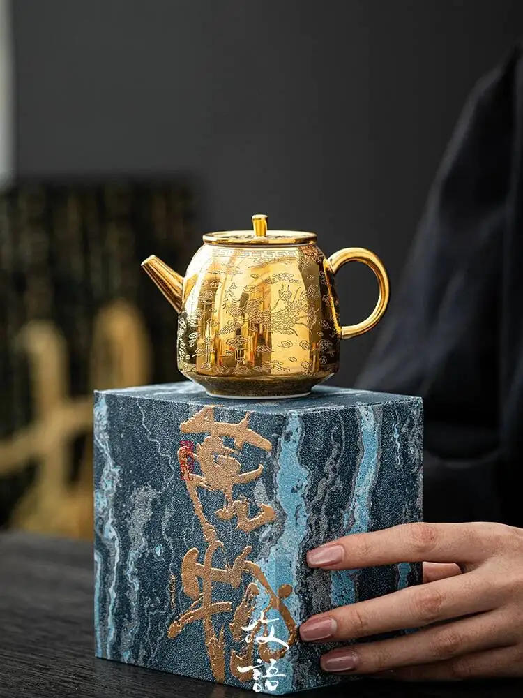 Zheng Wen Powerful Gold Kung Fu Set Home Drinking Tea Build Teapot Dragon And Phoenix Chinese Style Gift