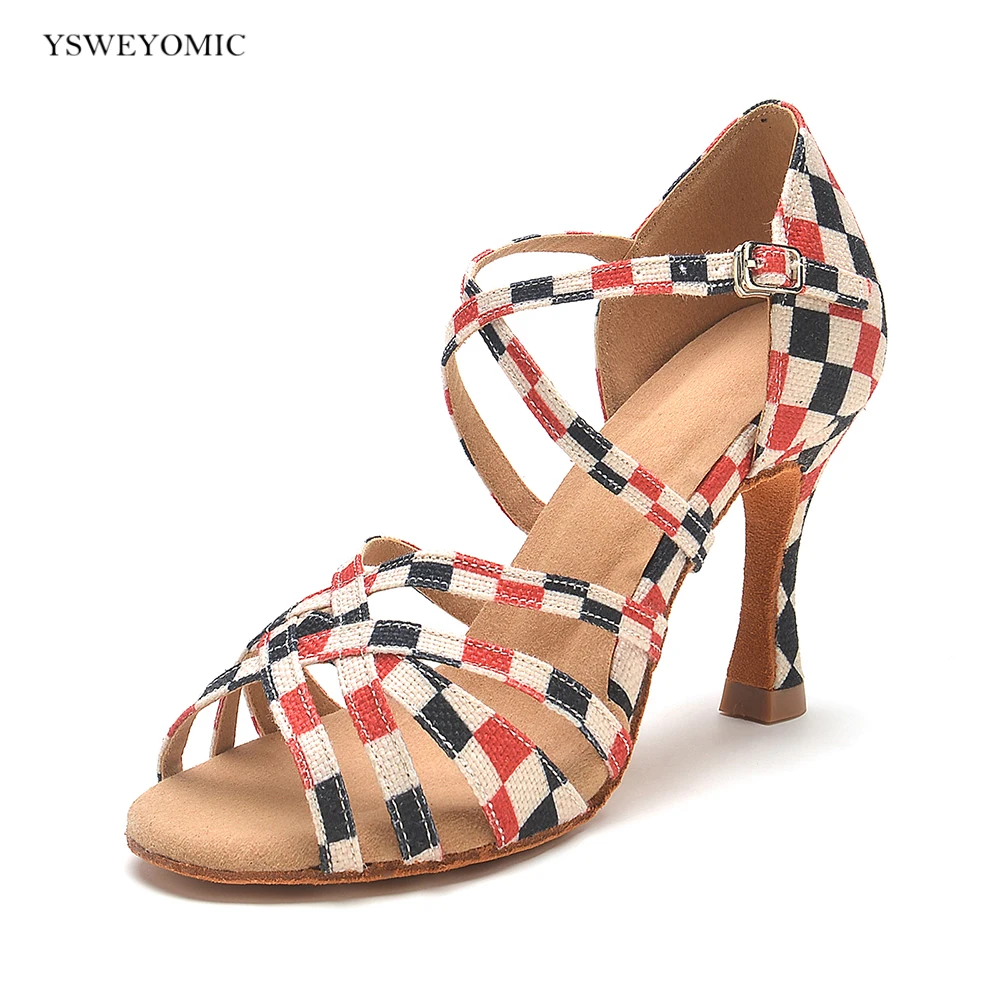 YSWEYOMIC-Chaussures de danse latine salsa pour femmes, semelle intérieure souple rouge, talons de danse de fête, logo personnalisé, style printemps et été 2024