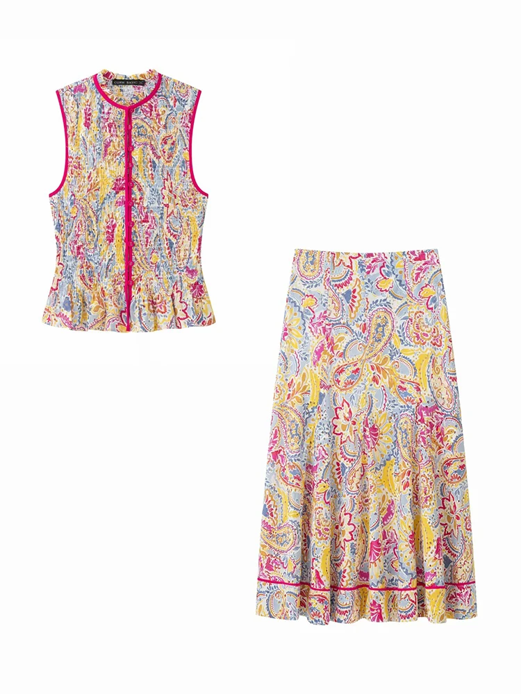 Women Fashion Polka Dots Skirt Suit Women Zipper Laminated Short Top+Midi Waist Asymmetry Pleated Skirt Summer Mujer