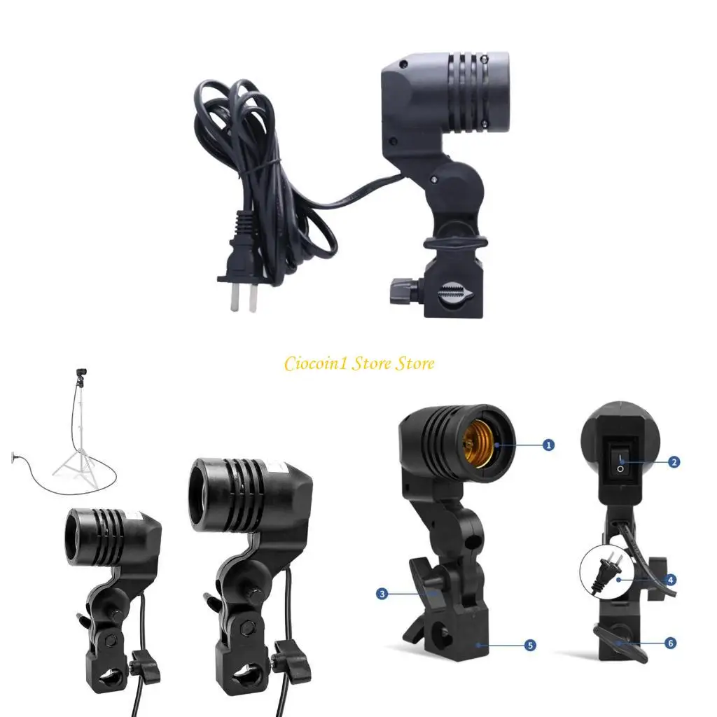

Крепление на подставку для фотосъемки с регулируемым гнездом E27 и длинным удлиненным кабелем для студийного профессионального использования, черный