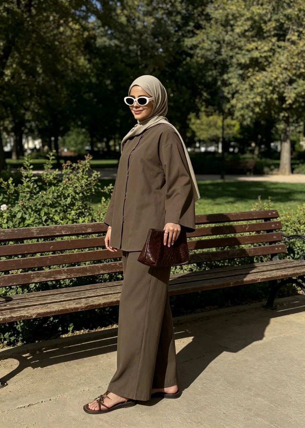 

Casual Modest Muslim Two Piece Set Button Top Wide Leg Pants Kaftan Abaya Tracksuit Femme Musulmane Islam Ramadan Outfit Casual