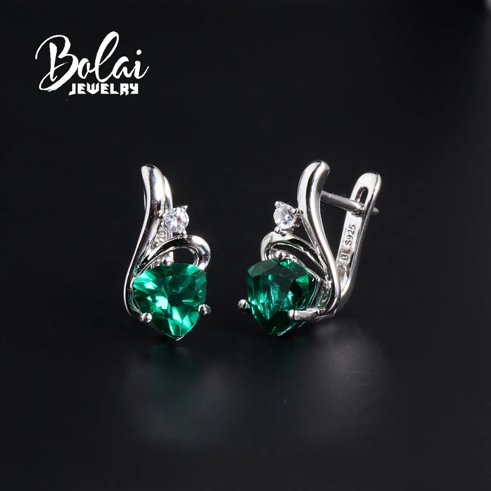 

Delicate Gorgeous Earrings created triangle 7.0mm emerald Nano 925 sterling silver jewelry for women's banquet and birthday gift