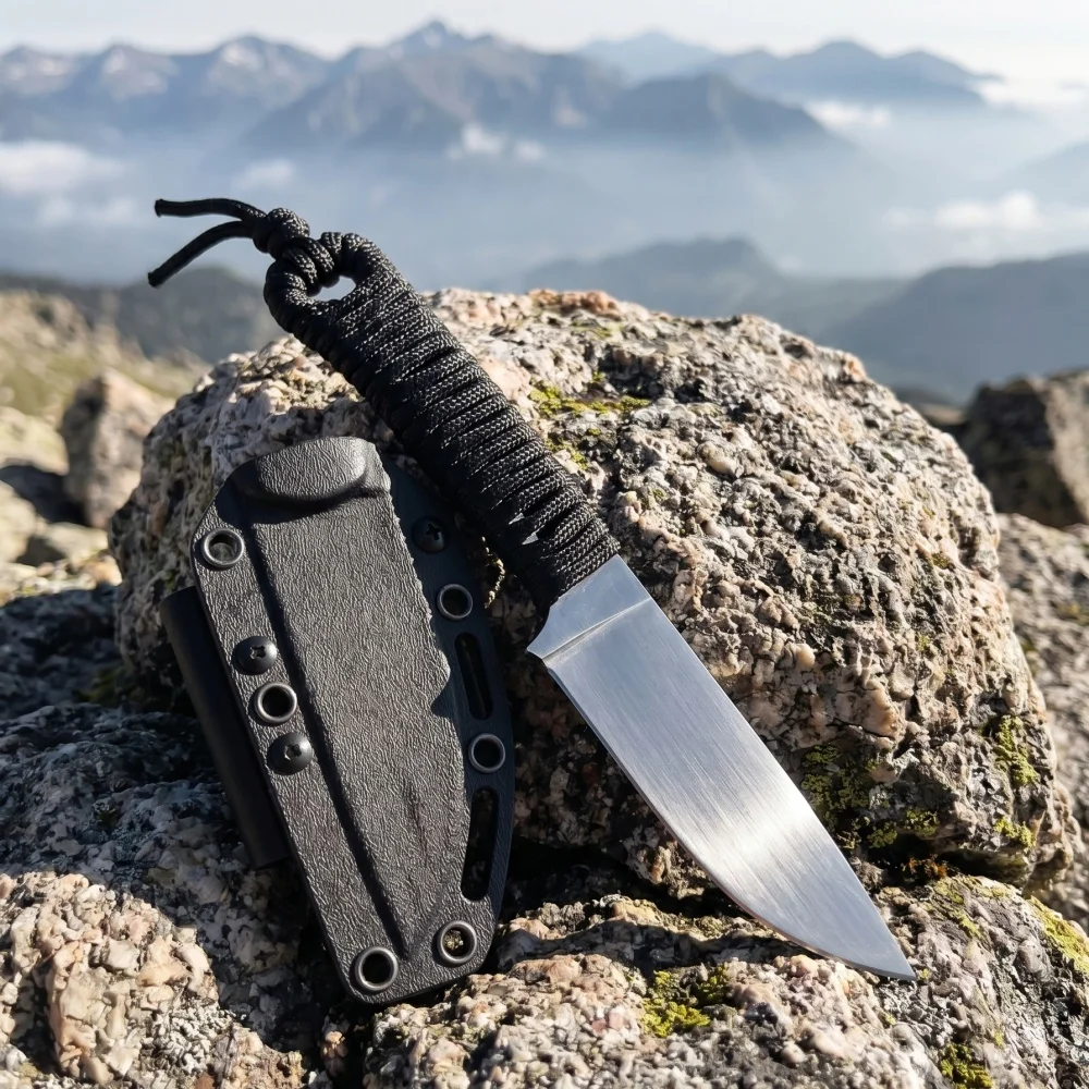 Lightweight Camping Fishing Portable Cutting Knives with K Sheath Outdoor Climbing Emergency Pocket Straight Knife with Lanyard