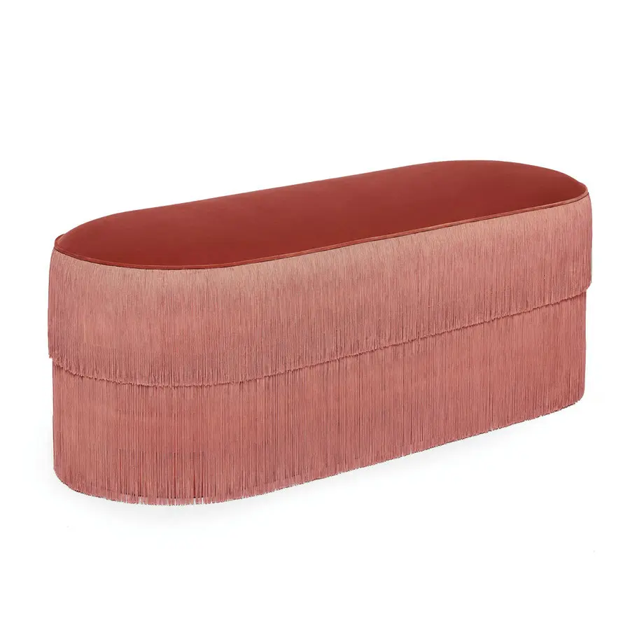 #Luxury Bed End Soft Fabric Suede Shoe Stool Yellow Ottoman Pouf Vietnam Long Brush Bullion Tassel Fringe Bench Fluffy for Hall