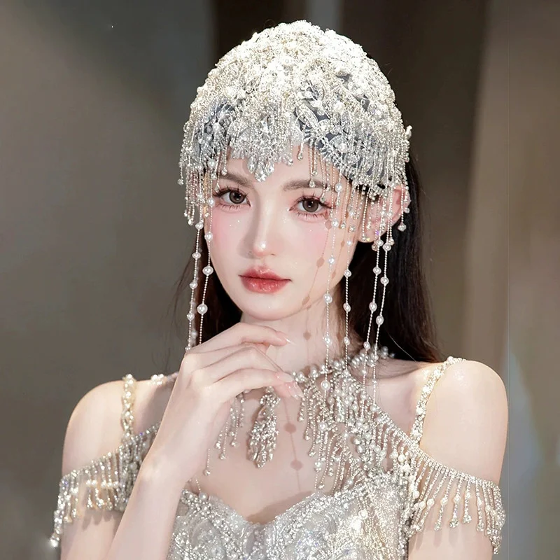 

Luxury Handmade New Bride Headwear Lace Beautiful Vintage Fashion Hat Hair Accessory Jellyfish Tassel Hat