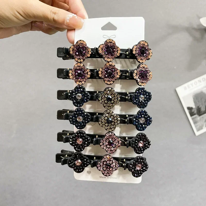 Rhinestone Bangs Hair Clips Double Layer Hairband Twist Plait Non-Slip Vintage Barrette Bangs Side Clip Korean Styling Hairpin