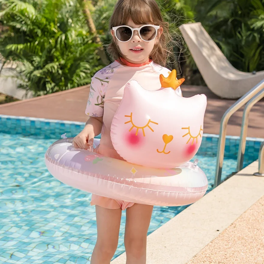 Juguetes inflables para niños, anillo de natación, corona, gato, Fiesta EN LA Piscina de verano, círculo flotante inflable con mango, juguetes acuáticos para niños