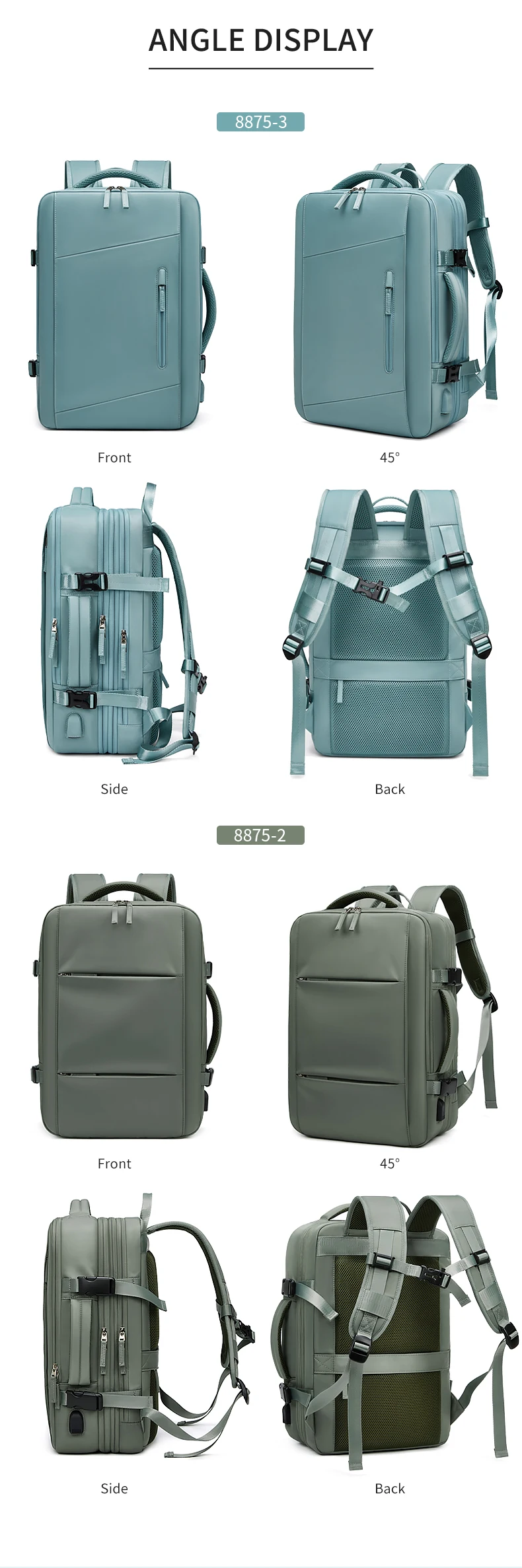 Reiserucksack für Männer, erweiterbar auf 39L, Wander- und Business-Laptop-Rucksack für Frauen, USB-Ladefunktion, 17 Zoll, wasserdichter Schulrucksack – Detail 9